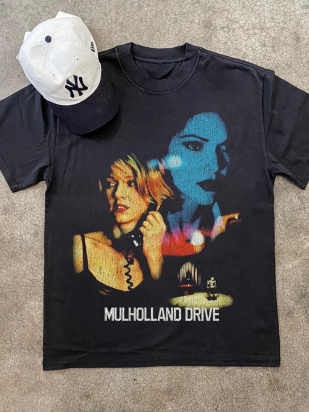 Gildan Black Mulholland Drive Graphic Tee with Multicolor Print